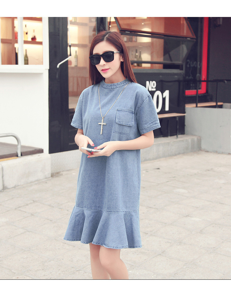 WD7590 Stylish Denim Dress Light Blue