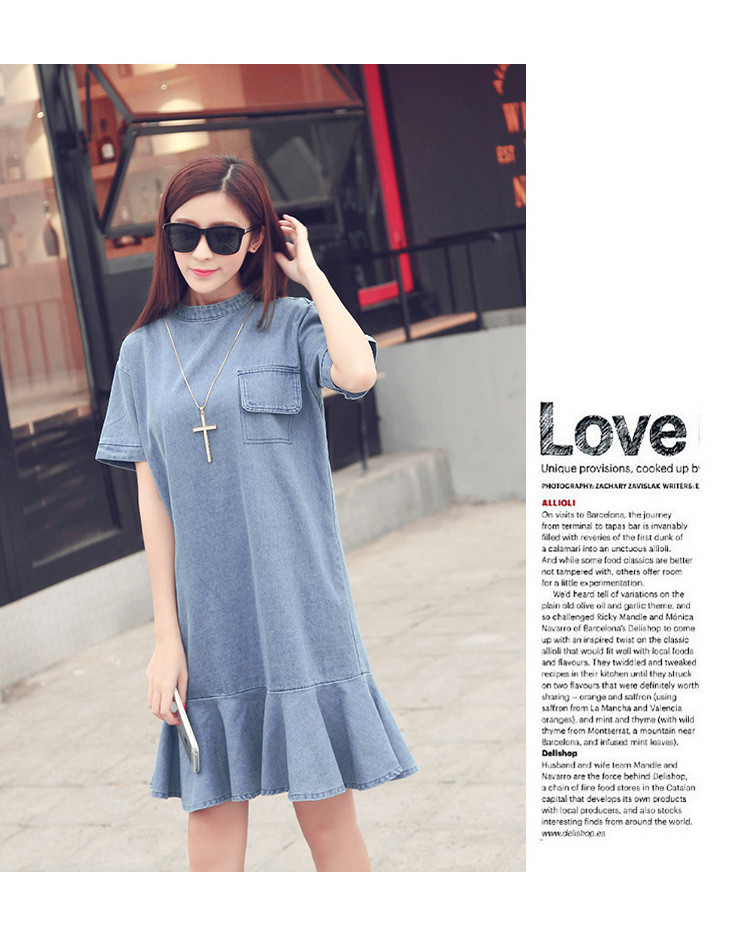 WD7590 Stylish Denim Dress Light Blue