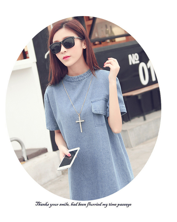 WD7590 Stylish Denim Dress Light Blue