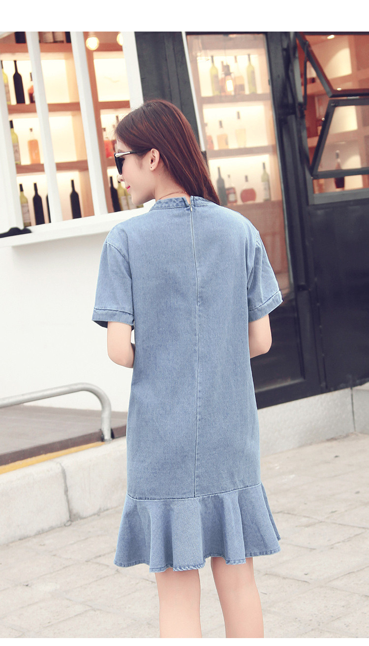 WD7590 Stylish Denim Dress Light Blue