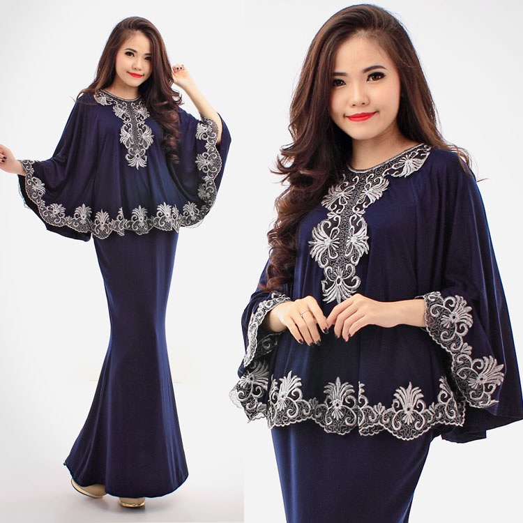JW5007 Kurung Batwing With Skirt Dark Blue