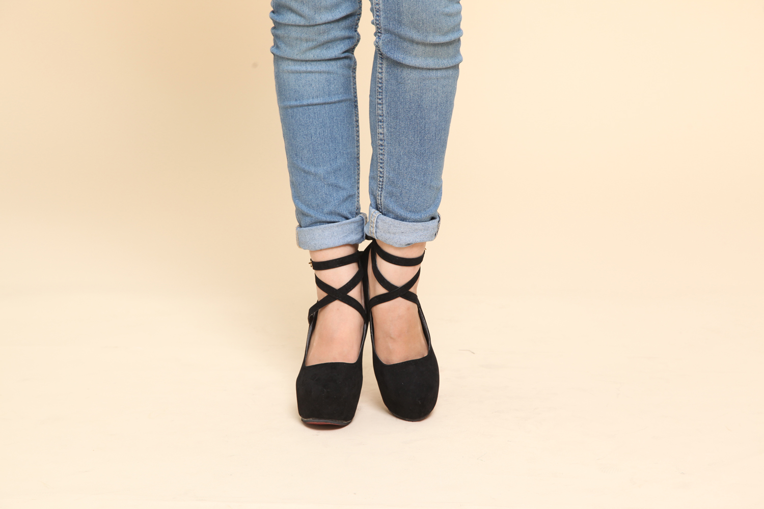 HA034 Cross Ankle Heels Black