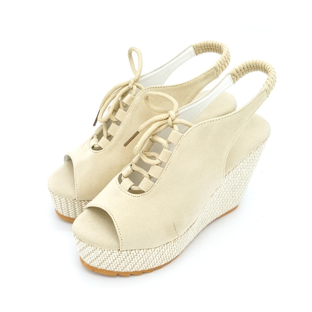 HA040 Open Toe Lace Up wedges Beige