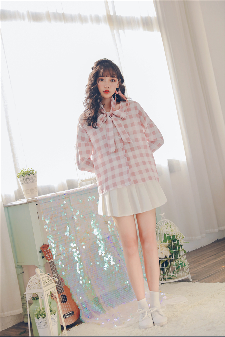 WT3835 Fashion Checker Top Pink