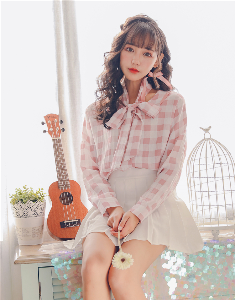 WT3835 Fashion Checker Top Pink