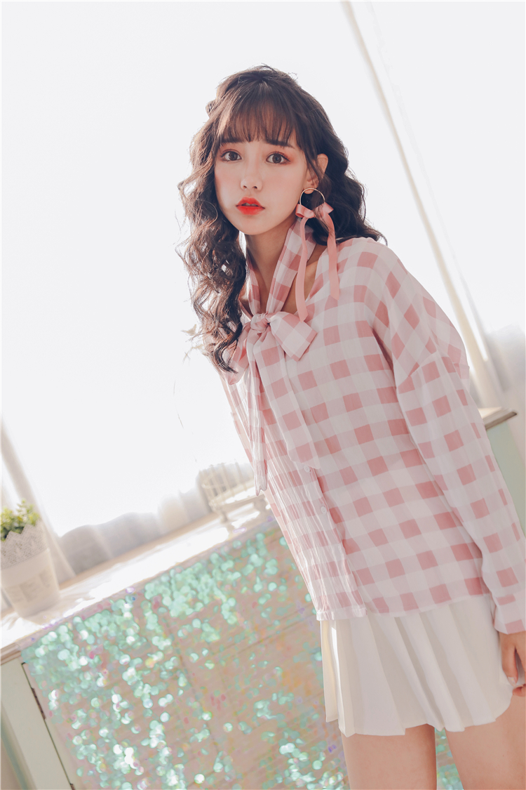 WT3835 Fashion Checker Top Pink