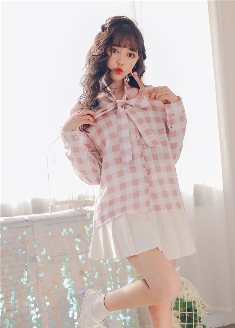WT3835 Fashion Checker Top Pink