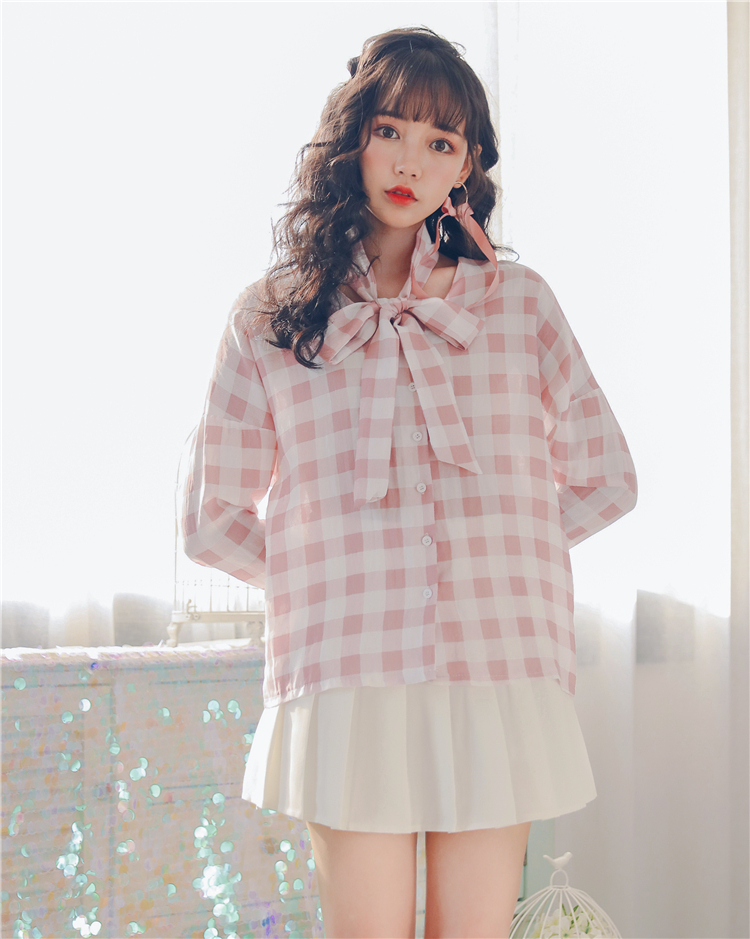 WT3835 Fashion Checker Top Pink