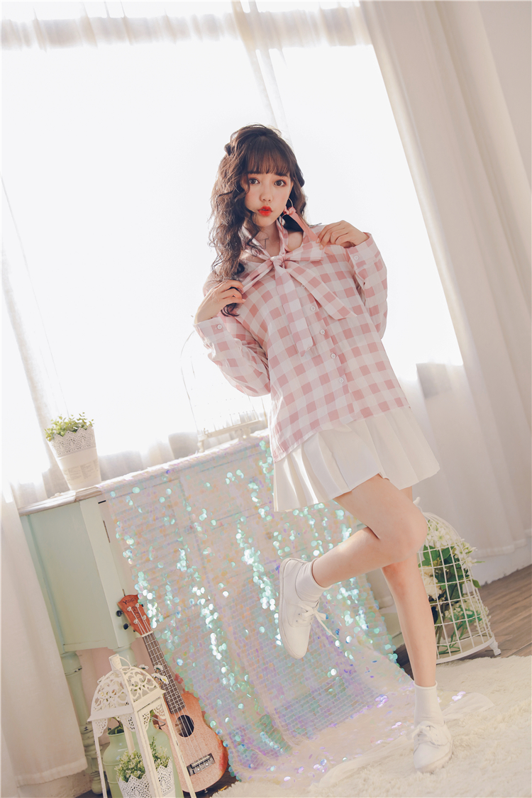 WT3835 Fashion Checker Top Pink