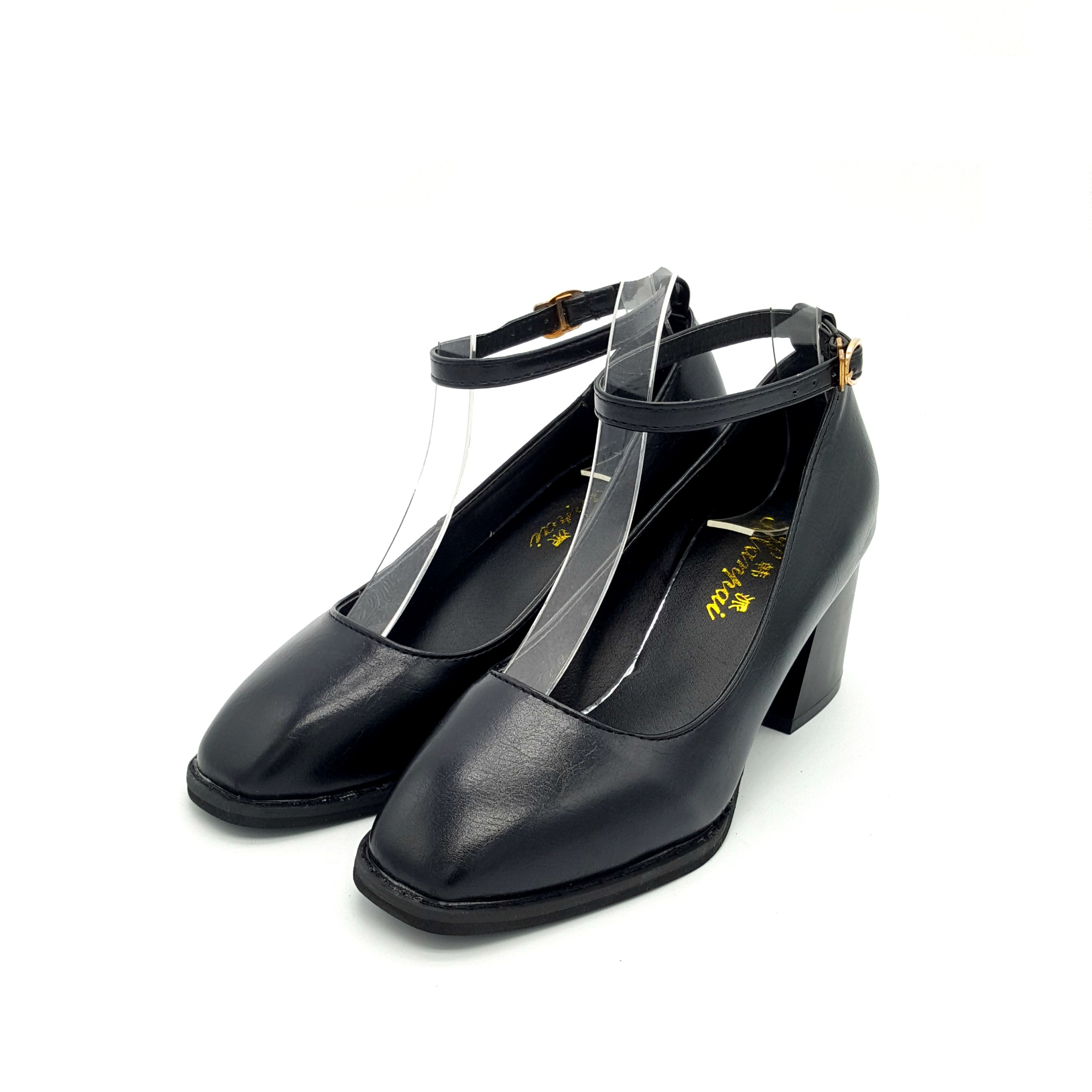 HA049 Carved Mid Heels Black