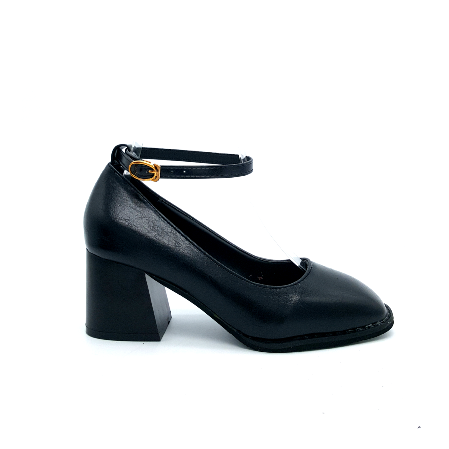 HA049 Carved Mid Heels Black