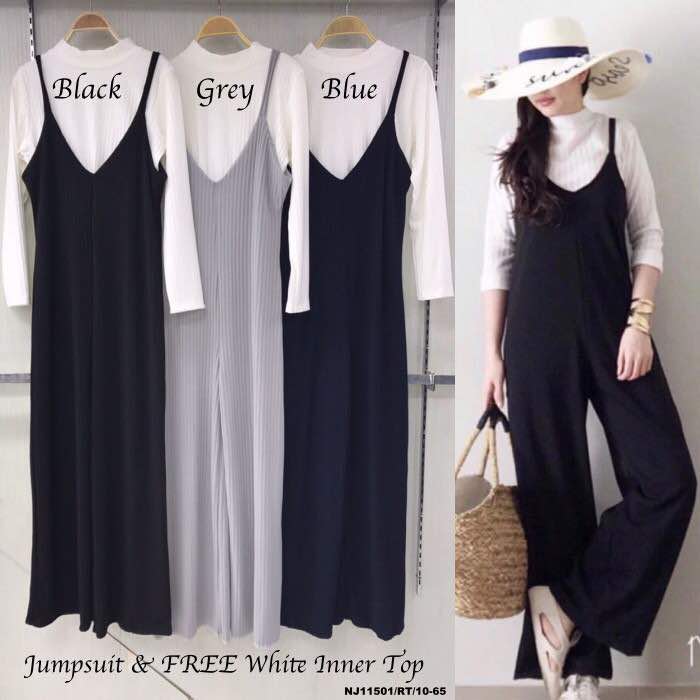 JW5008 Slit Jumpsuit & Top Set Black