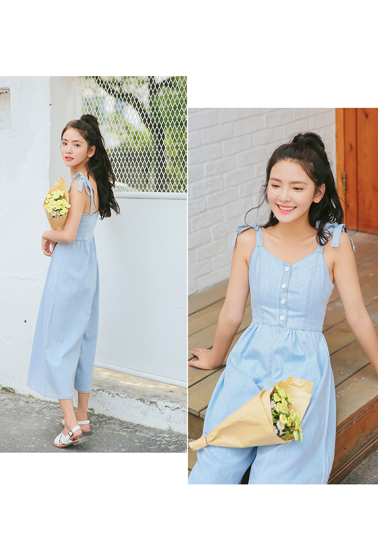 WP3849 Lovely Denim Jumpsuit Light Blue