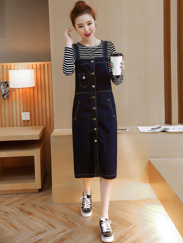 WD3850 Fashion Denim Dress Dark Blue