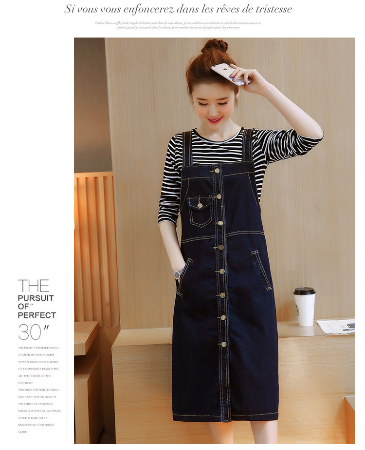 WD3850 Fashion Denim Dress Dark Blue