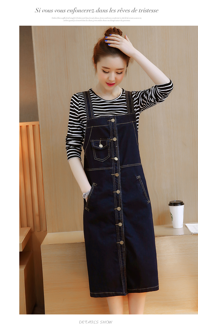 WD3850 Fashion Denim Dress Dark Blue