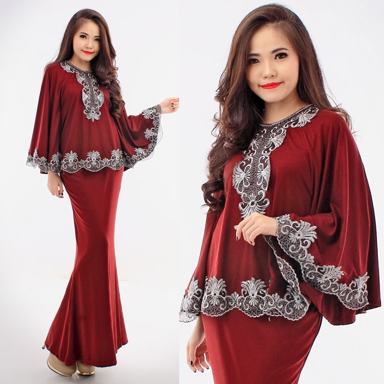 JW5007 Kurung Batwing With Skirt Maroon