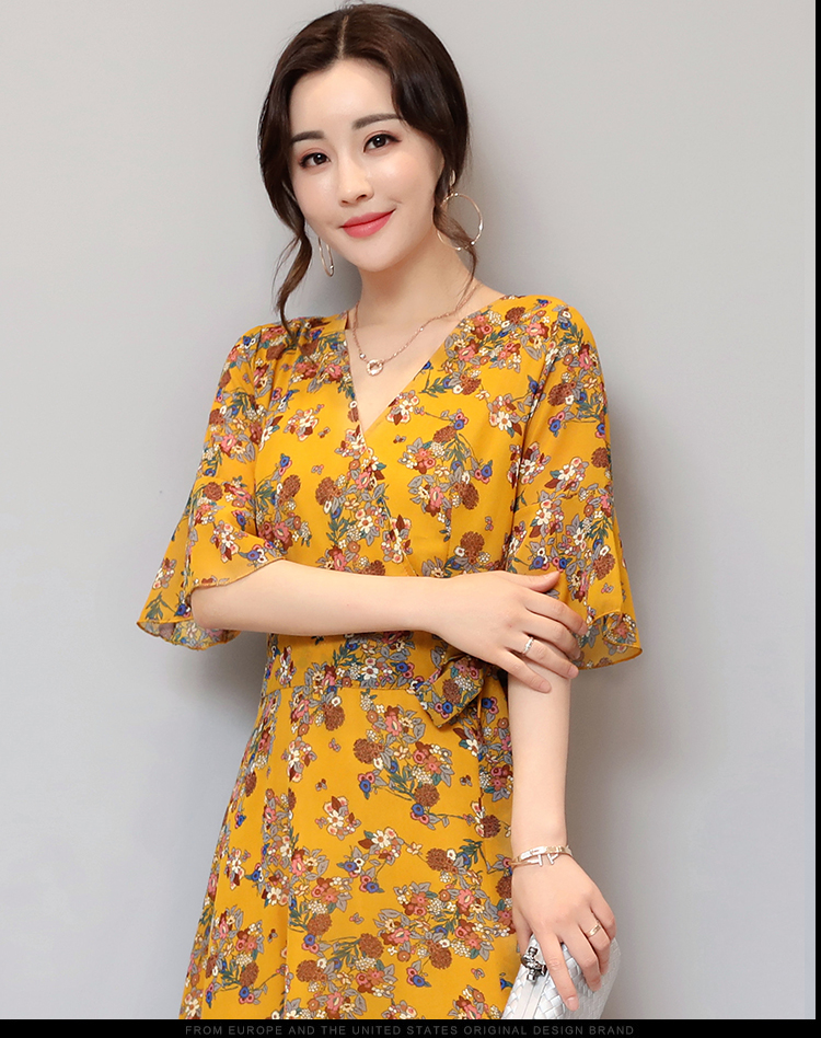 WD3853 Elegant Floral Dress Yellow