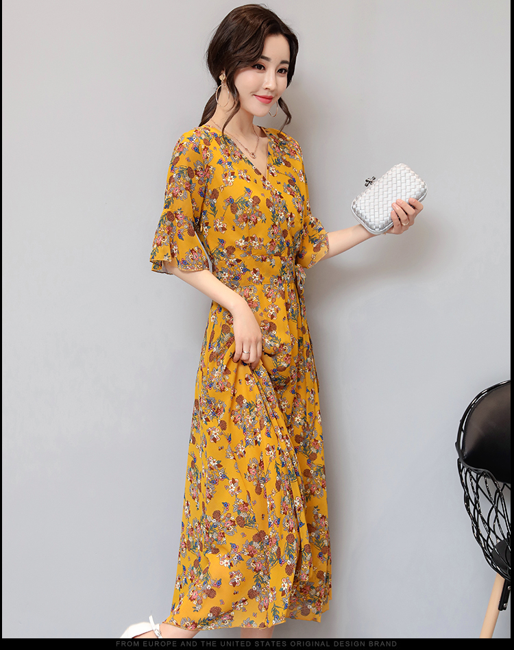 WD3853 Elegant Floral Dress Yellow