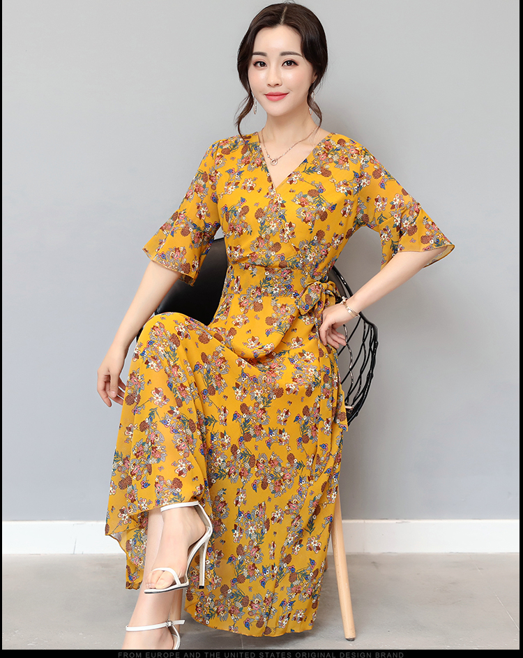 WD3853 Elegant Floral Dress Yellow