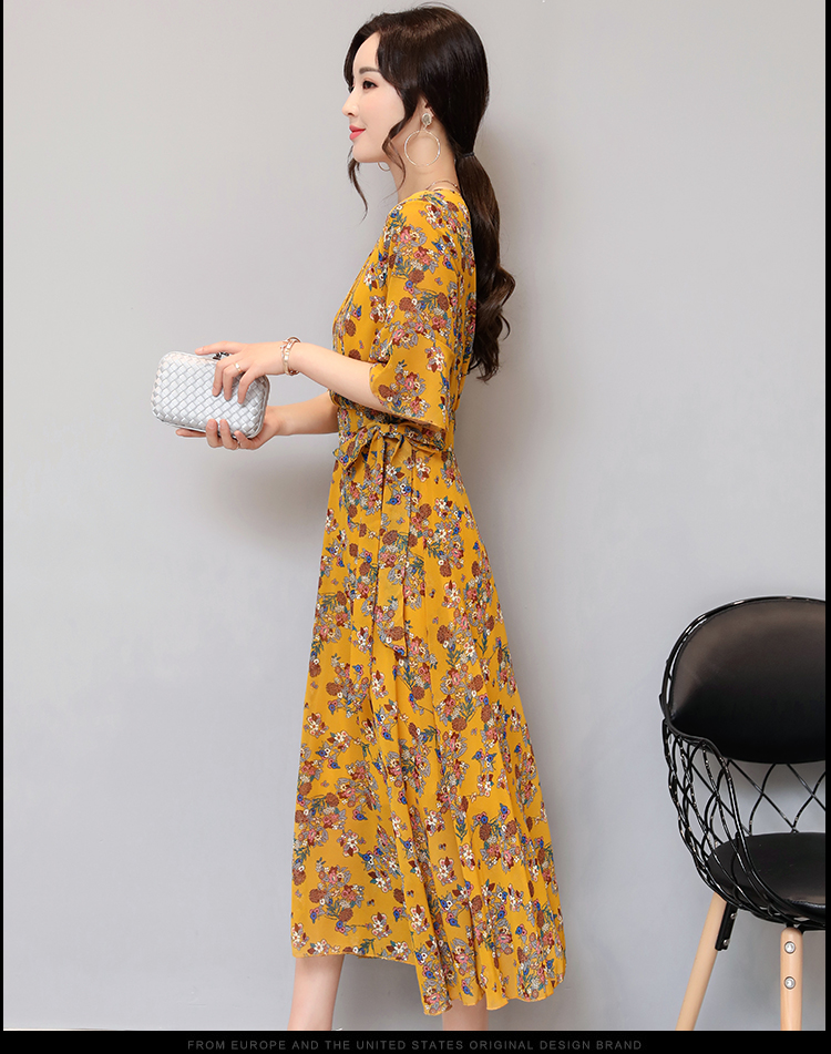 WD3853 Elegant Floral Dress Yellow