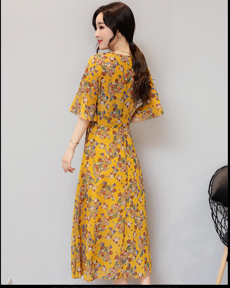WD3853 Elegant Floral Dress Yellow