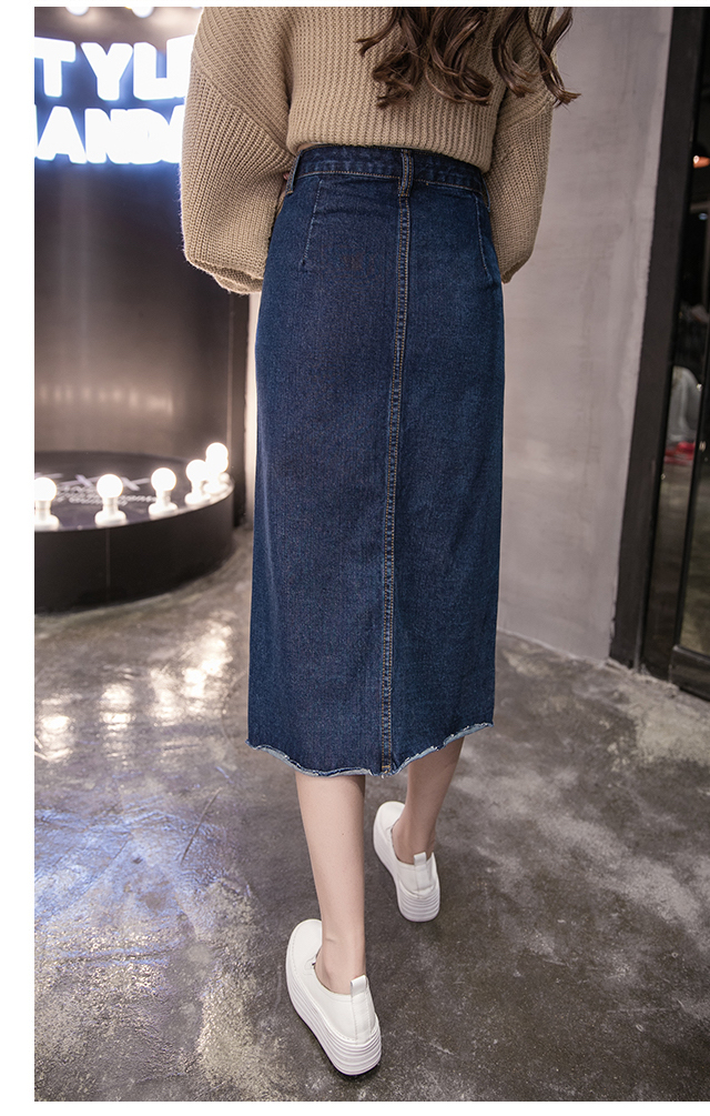 WK3855 Fashion Denim Skirt Dark Blue