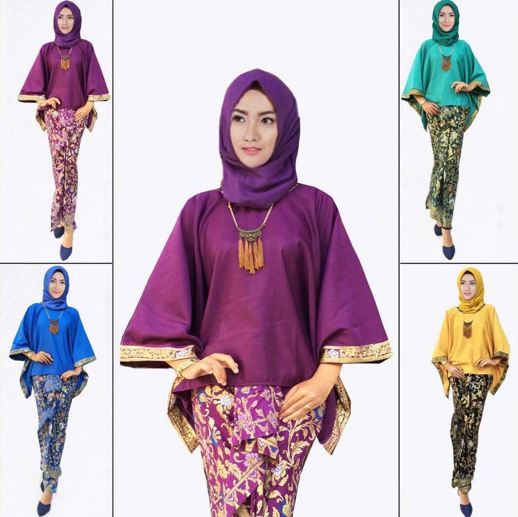 JW5016 Batwing Kaftan with songket skirt Purple