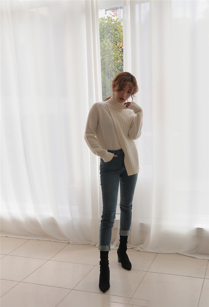 VW12106 Stylish Long Top Almond