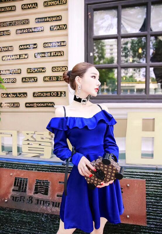 GW1971 Sexy Off Shoulder Dress Blue