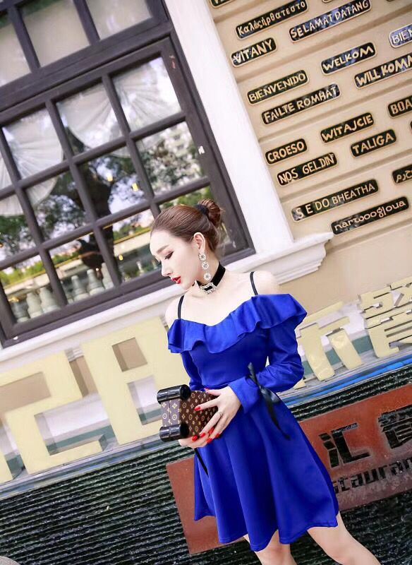 GW1971 Sexy Off Shoulder Dress Blue