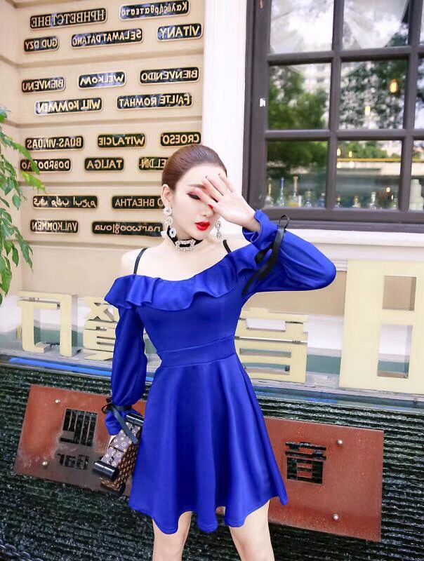 GW1971 Sexy Off Shoulder Dress Blue