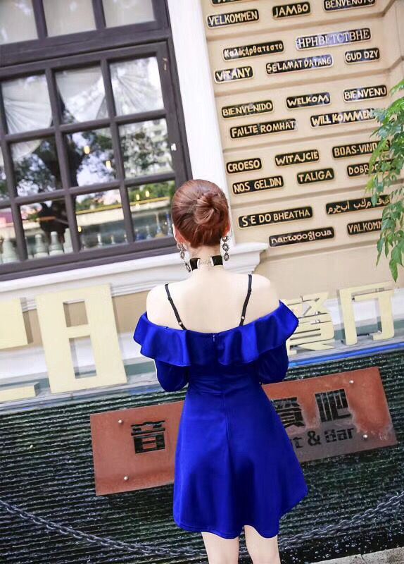 GW1971 Sexy Off Shoulder Dress Blue