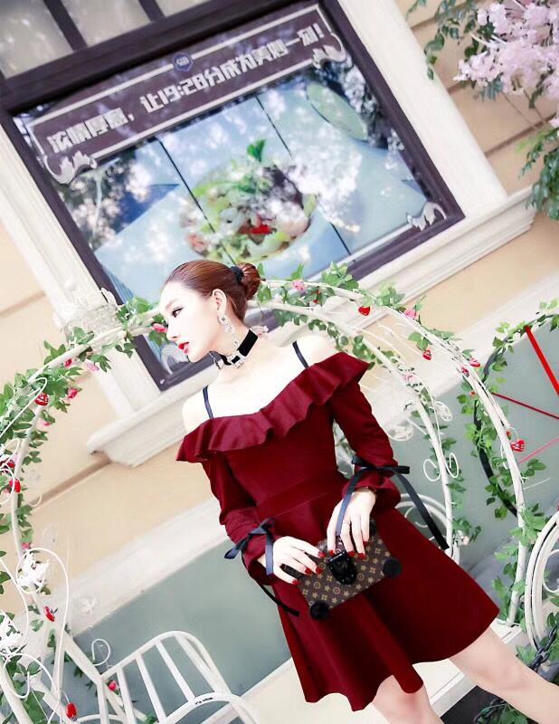 GW1971 Sexy Off Shoulder Dress Maroon