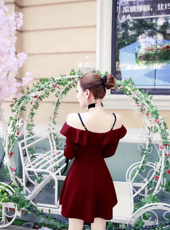 GW1971 Sexy Off Shoulder Dress Maroon