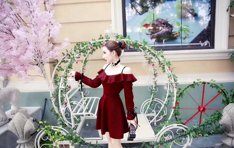 GW1971 Sexy Off Shoulder Dress Maroon