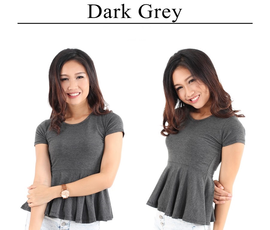 QA-235 Ladies Casual Peplum Top Dark Grey