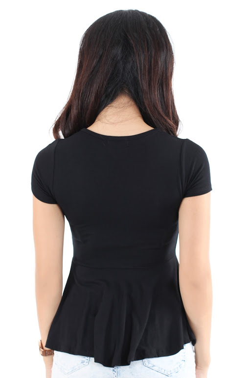 QA-235 Ladies Casual Peplum Top Black