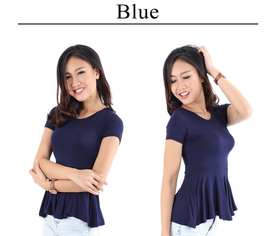 QA-235 Ladies Casual Peplum Top Blue
