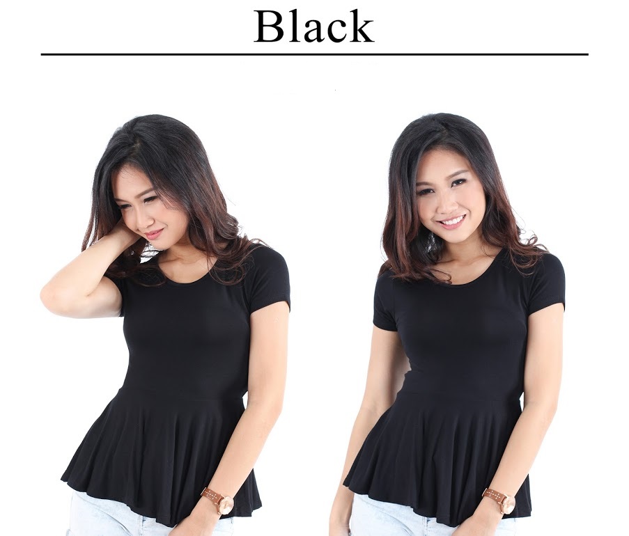 QA-235 Ladies Casual Peplum Top Black
