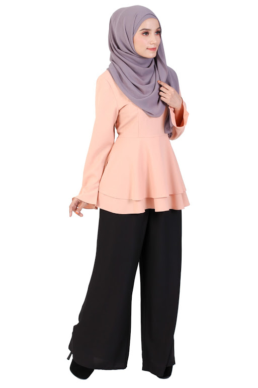 QA-236 Pretty Women Peplum Top Peach 