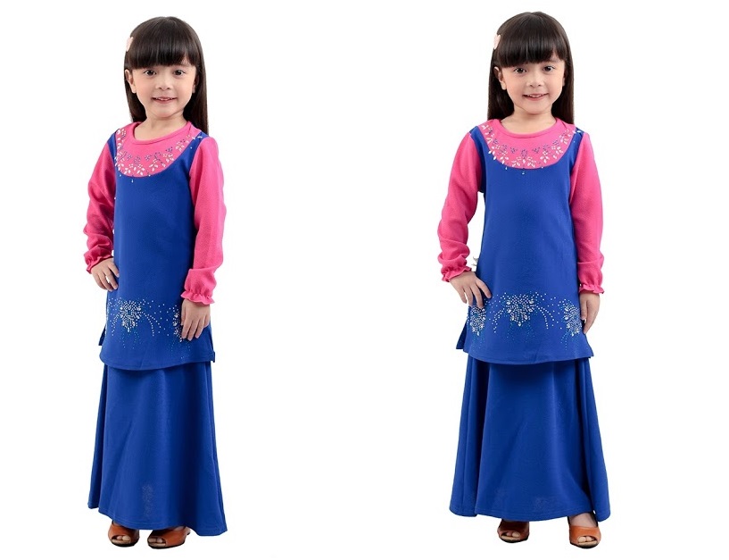 QA-276 Kids Modern Baju Kurung Blue