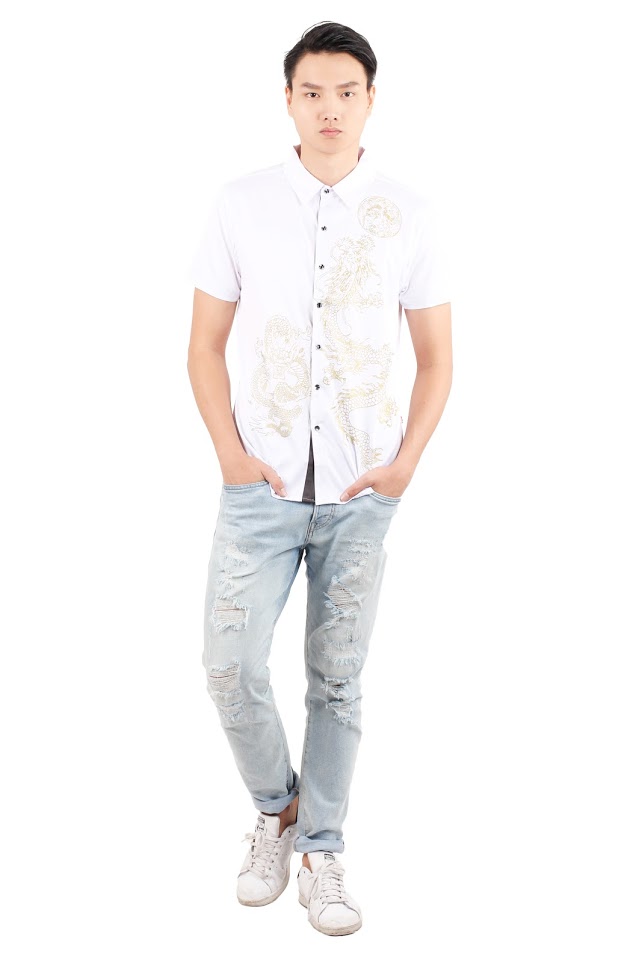 QA-283 Printed Fashion Men Shirt White
