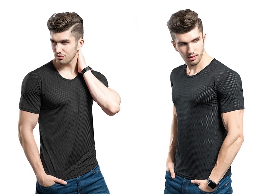 QA-288 Men Fashion Ice Silk T Shirt Black