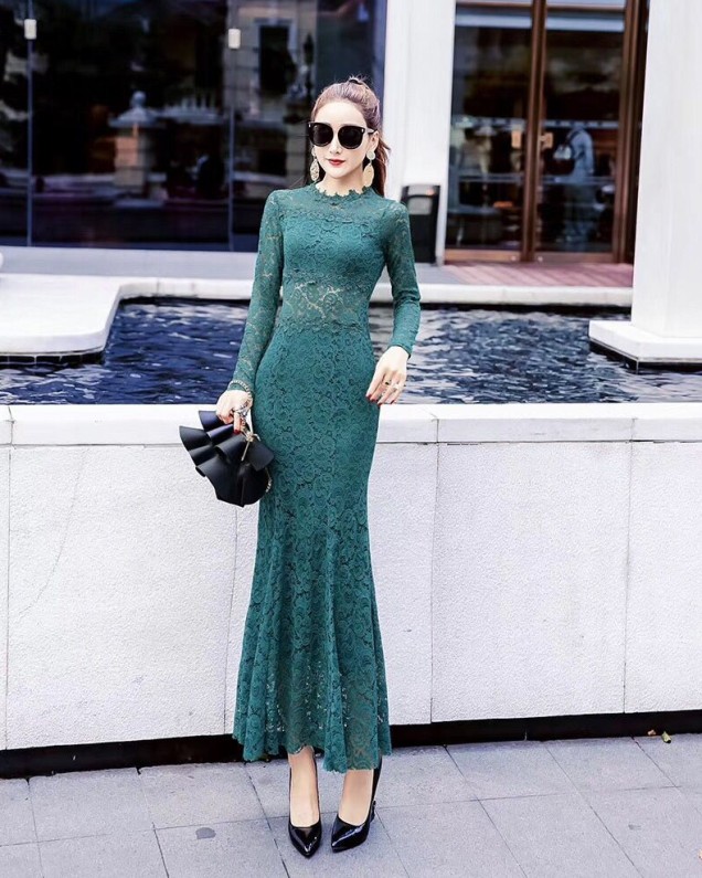 GW2166 Unique Maxi Dress Green