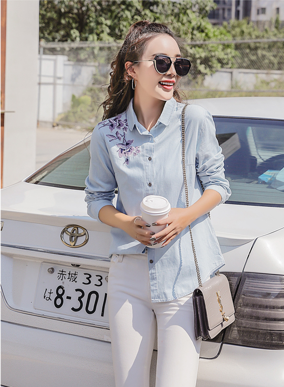 GW2176 Fashion Denim Top Light Blue