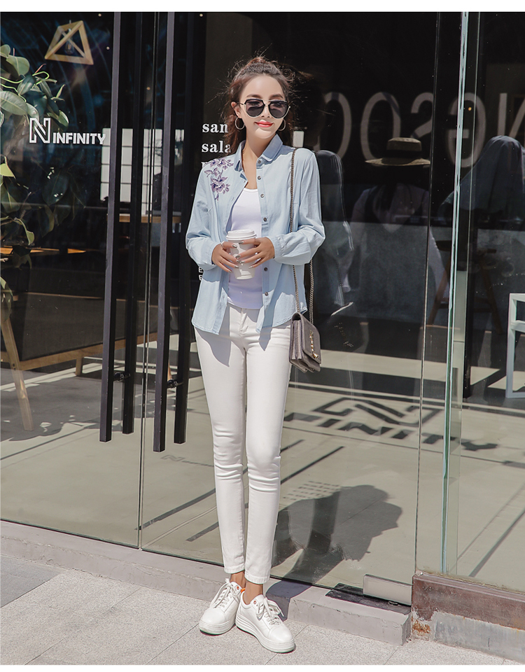 GW2176 Fashion Denim Top Light Blue