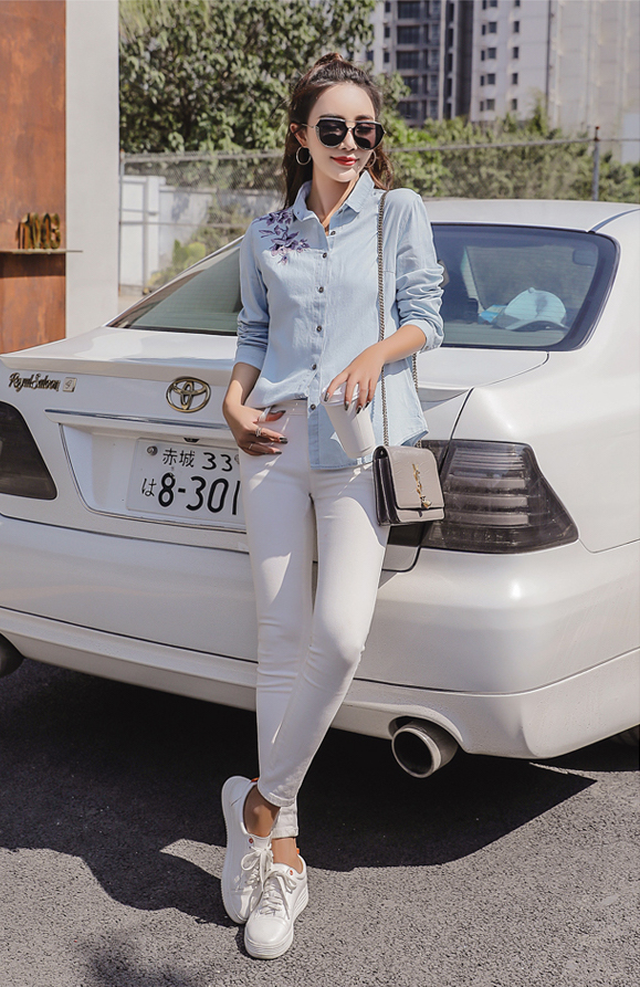 GW2176 Fashion Denim Top Light Blue