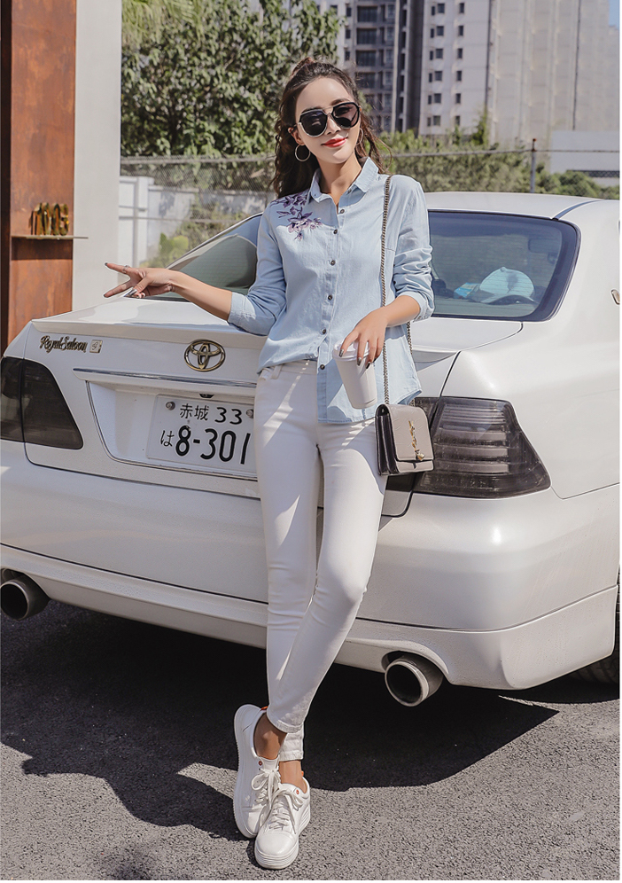 GW2176 Fashion Denim Top Light Blue