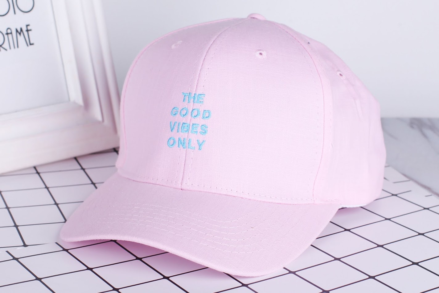 QA-317 Stylish Embroidery Cap Pink Good Vibes